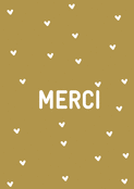 Merci avec des c&oelig;urs sur fond dor&eacute;